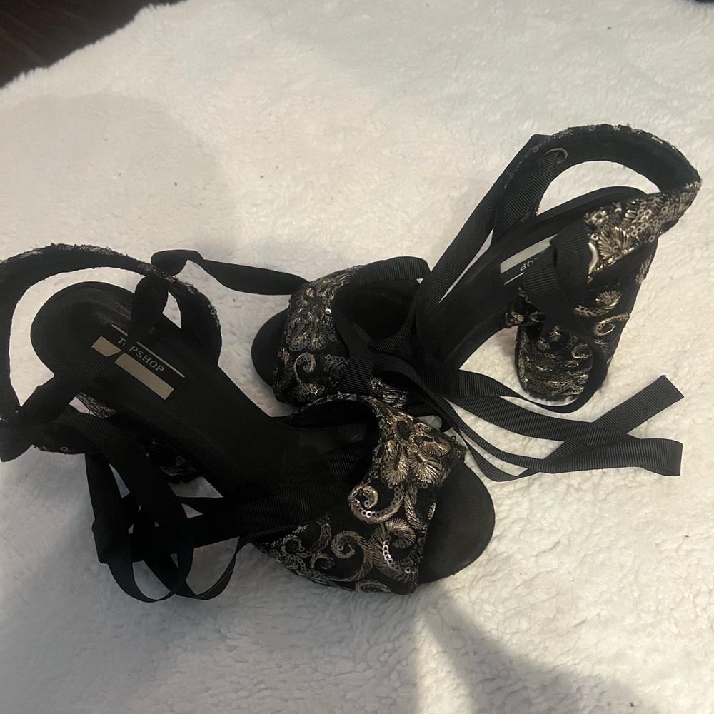 Topshop block heels with ankle ties